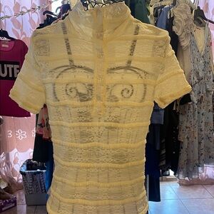 Yellow Lace Short Sleeve Top